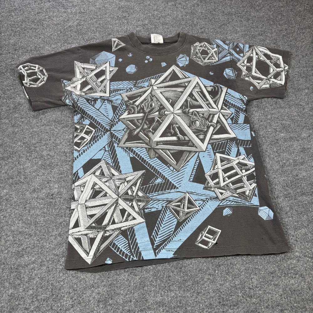 Andazia Geometric Graphic T‎ Shirt Mens L Black Made in USA Vintage 90s Art